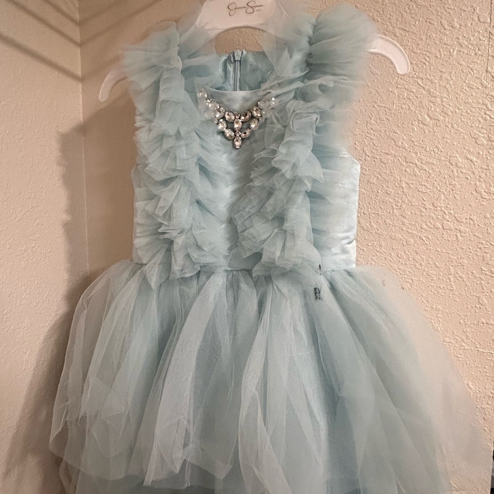 Jessica Simpson Light Blue Ruffled Kids Dance Dress
